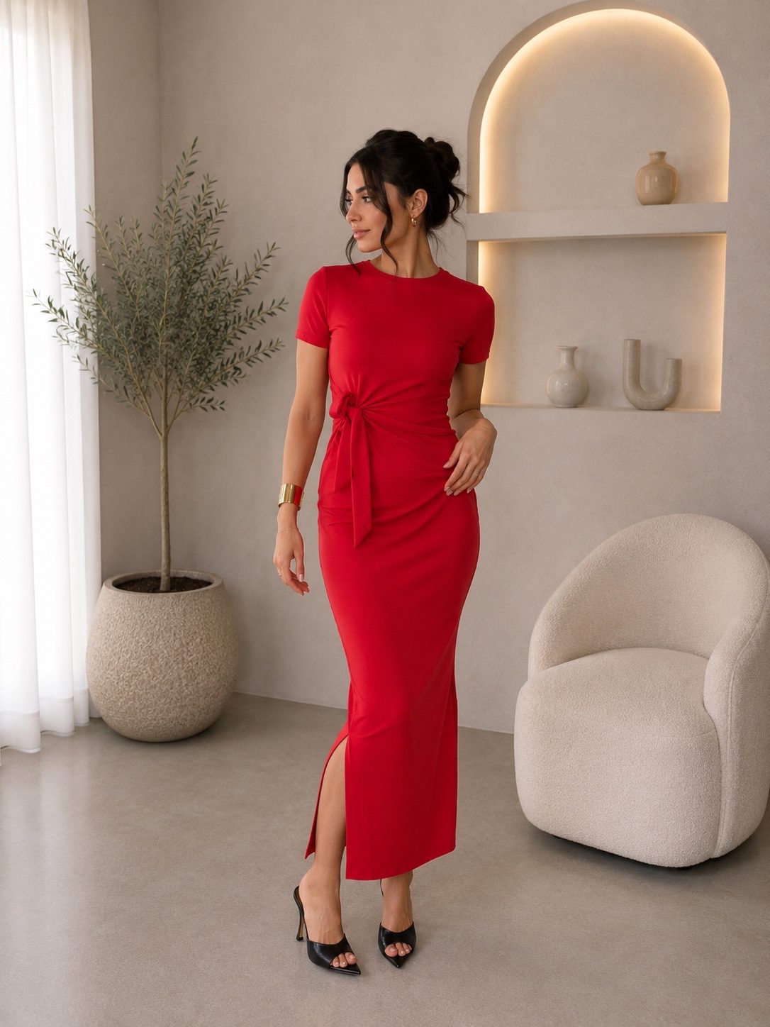 Belden Bağlamalı Elbise