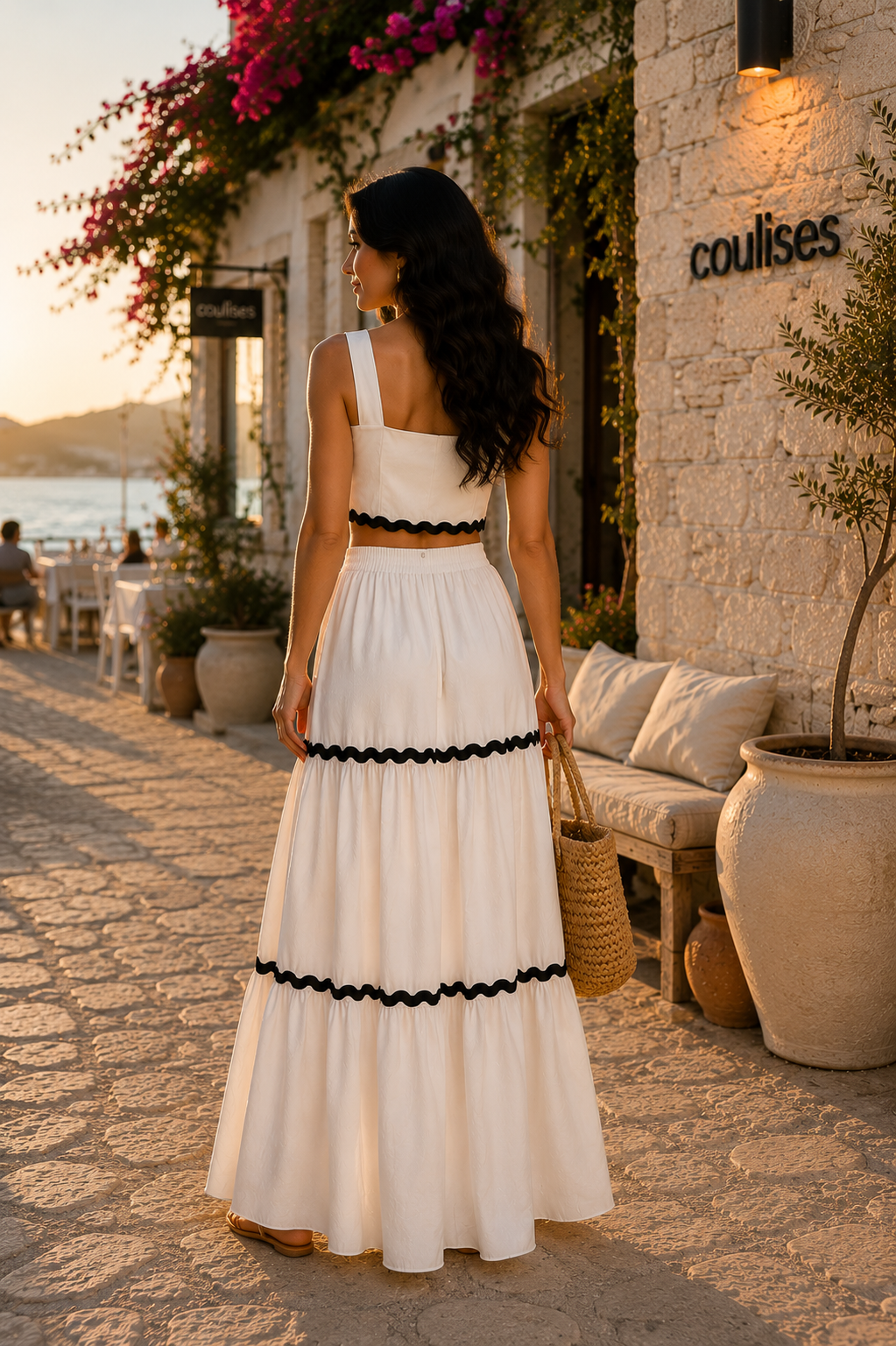 Şerit Detaylı Crop Etek Takımı